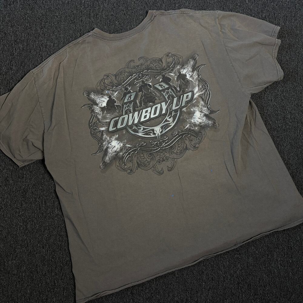 Vintage Y2k Cowboy up Grunge Faded Grey Graphic Tee Men's XXL